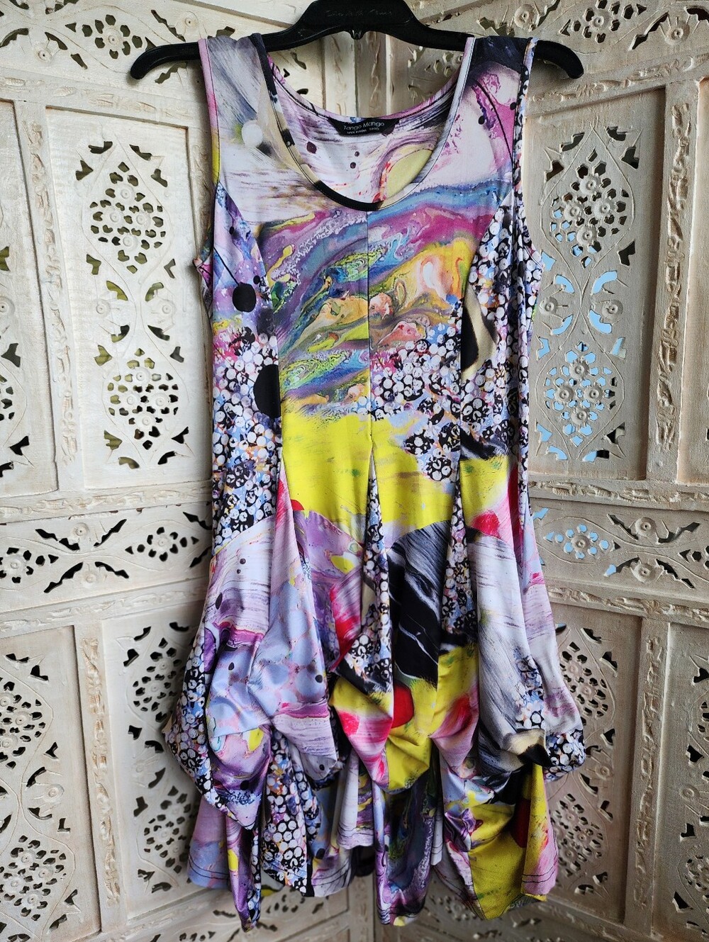 NWOT Tango Mango Abstract Dress- XS- Adjustable Length- Ruffle To Straight